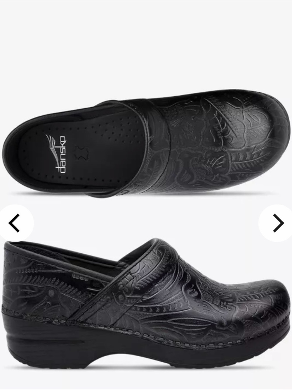 Dansko Black Embossed Leather Slip-On Clog